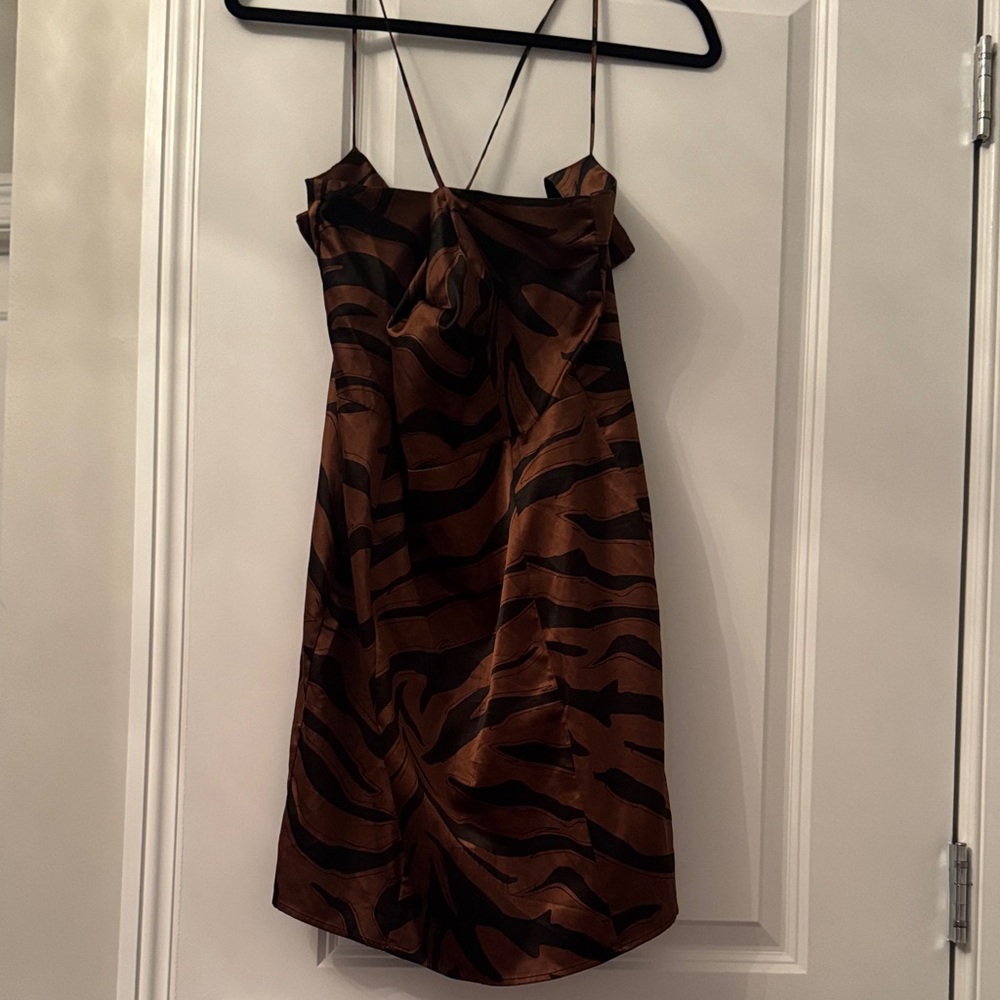 Topshop Brown and Black Zebra Print Mini Dress